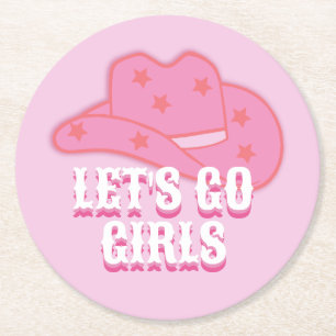 Modern Pink Let's Go Girls Cowboy Hat Rodeo Runder Pappuntersetzer