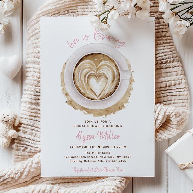 Modern Pink Love Is Brewing Coffee Bridal Shower Einladung (Von Creator hochgeladen)