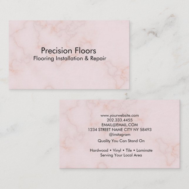 Modern Pink Marble Flooring Installation Visitenkarte (Vorne/Hinten)