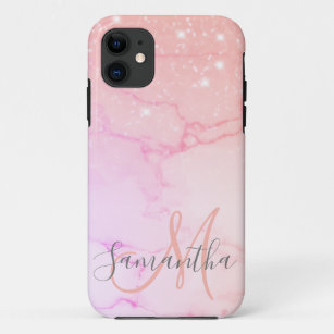 Modern Pink Marble & Glitter Sparkles Name Case-Mate iPhone Hülle