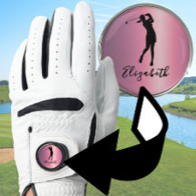 Modern Pink Metallic Look Lady Golfer Custom Name