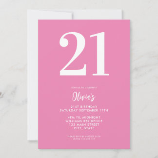 Modern Pink Minimal 21. Geburtstag Einladung