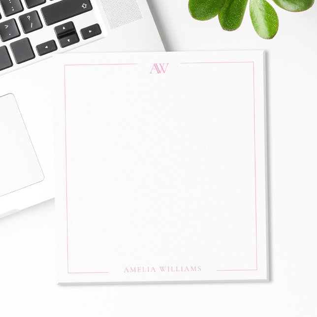 Modern Pink Minimalist Elegant Monogram Notizblock (Von Creator hochgeladen)