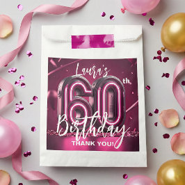 Modern Pink Neon 3D 60th Birthday Party Thank You Geschenktütchen