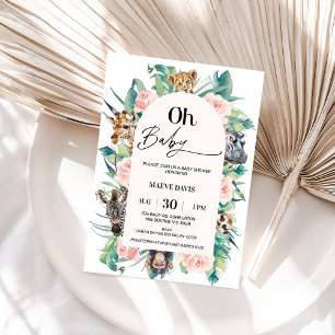 Modern Pink Oh Baby Arched Safari Baby Dusche Einladung