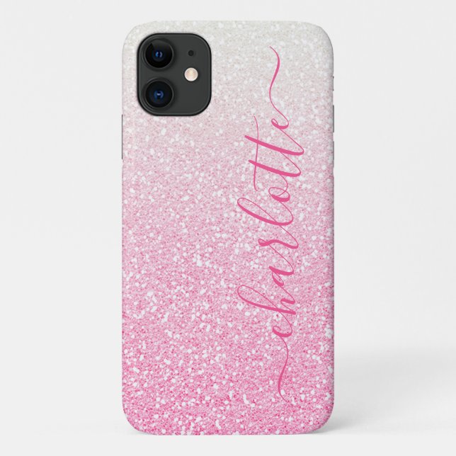 Modern Pink Ombre Glitzer Girly Chic Personalisier Case-Mate iPhone Hülle (Rückseite)