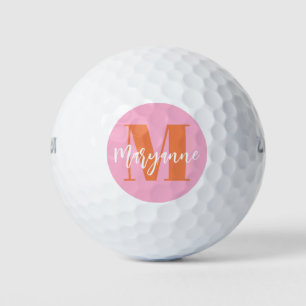 Modern Pink Orange BoId Initial Personalisiert Gol Golfball