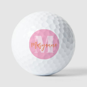 Modern Pink Orange BoId Initial Personalisiert Golfball