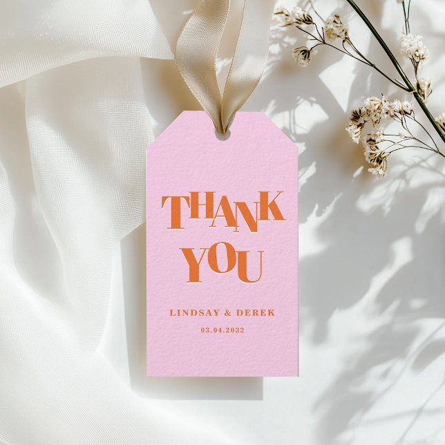 Modern Pink Orange Bold Font THANK YOU Wedding  Geschenkanhänger (Modern Pink Orange Bold Font THANK YOU Wedding Gift Tags)