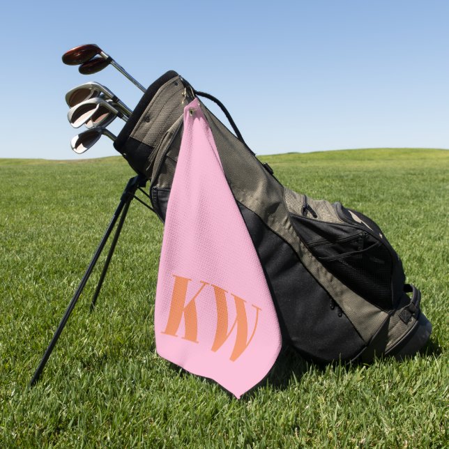 Modern Pink Orange Monogram Initials Personalized Golfhandtuch (Gras)