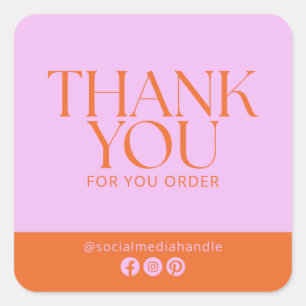 Modern Pink \ orange, Vielen Dank für Ihre Bestell Quadratischer Aufkleber