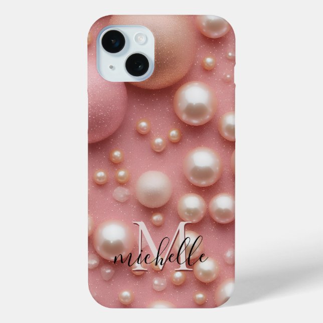 Modern Pink Pearl Glitzer Individuelle Name Monogr Case-Mate iPhone Hülle (Rückseite)