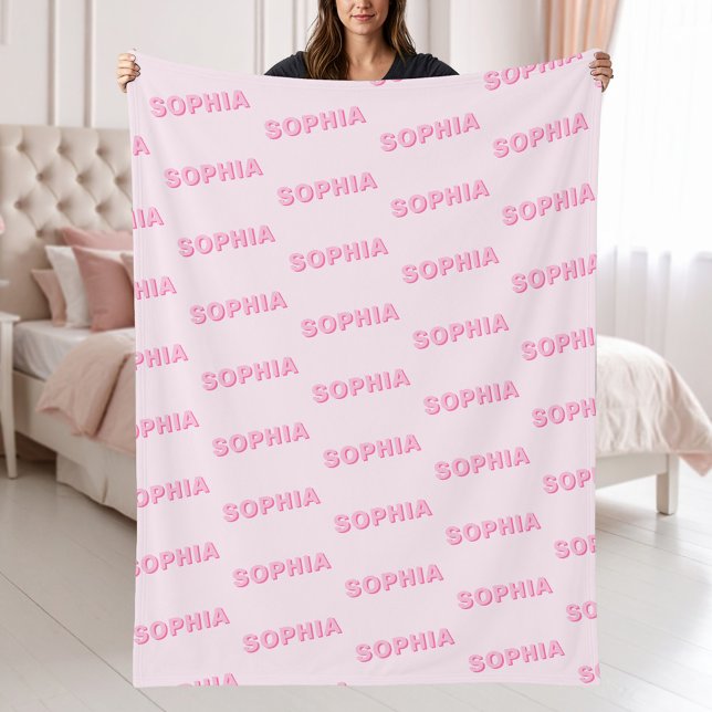 Modern Pink Personalized Repeating Name Pattern Fleecedecke (Von Creator hochgeladen)