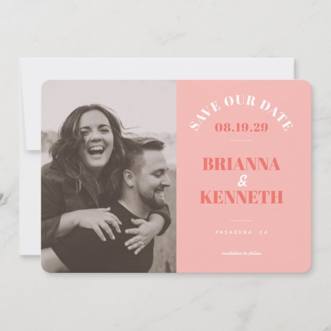 Modern Pink Photo Card Wedding Save the Date (Vorderseite)