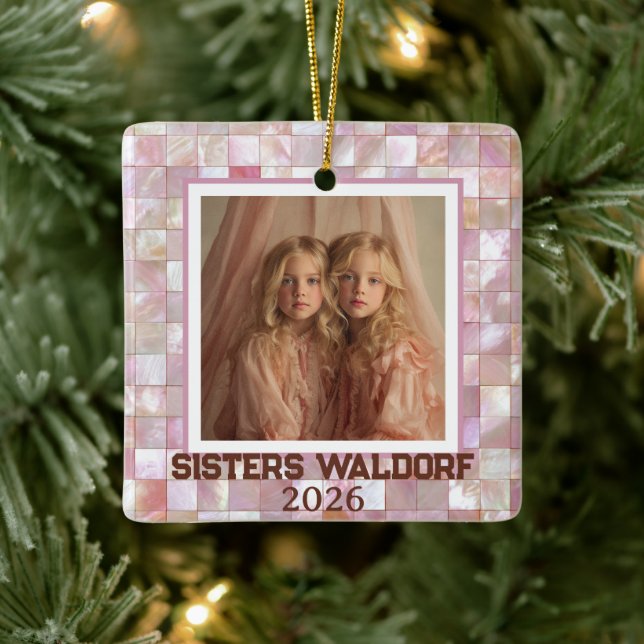 Modern Pink Photo | Sisters Christmas Ornament (Baum)
