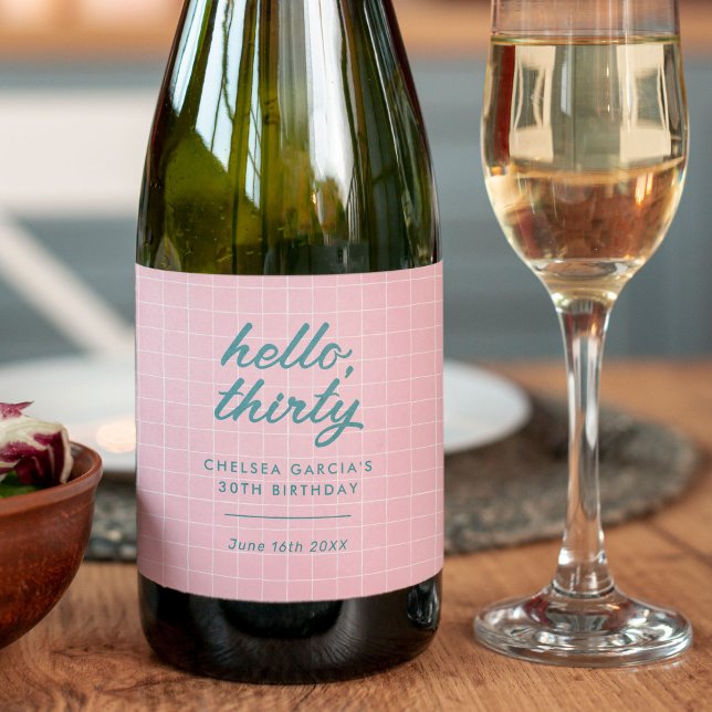 Modern Pink Pool Party Birthday (wine bottle label for a birthday pool party)