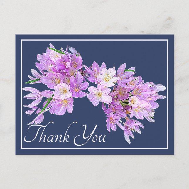 Modern Pink Purple Crocus Floral Pretty Thank You Postkarte (Vorderseite)