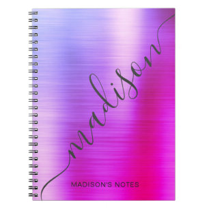Modern Pink Purple Schatten Metal Monogram Script Notizblock