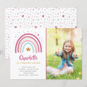 Modern Pink Rainbow Birthday Party Einladung