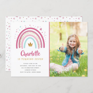 Modern Pink Rainbow Birthday Party Einladung