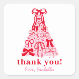 Modern Pink Red Bow Thank You Quadratischer Aufkleber