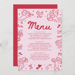 Modern Pink Red Hearts Hand Drawn Valentine Menu