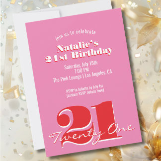 Modern Pink Red Minimalist 21st Birthday Einladung