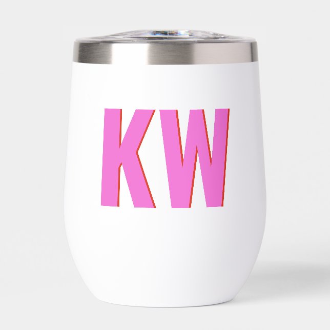 Modern Pink Red Shadow Monogram Personalisiert (Vorderseite)