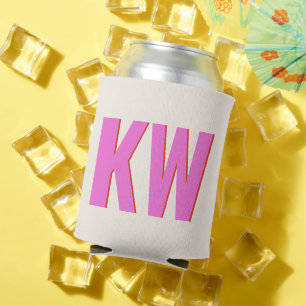 Modern Pink Red Shadow Monogram Personalisiert Dosenkühler
