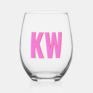 Modern Pink Red Shadow Monogram Personalisiert Weinglas Ohne Stiel