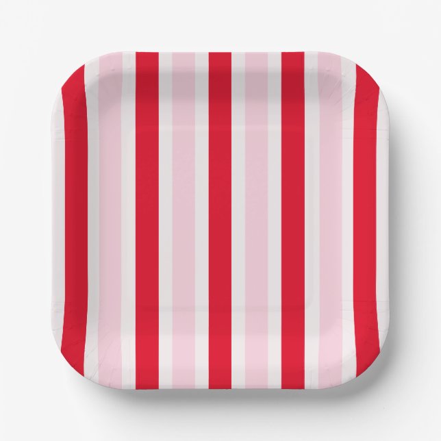 Modern Pink Red Stripes Christmas Pappteller (Vorderseite)
