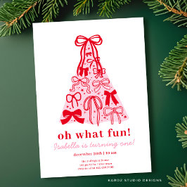 Modern Pink & Red Tree Bow 1. Geburtstag Einladung