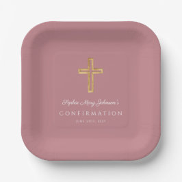 Modern Pink Religious Cross Girl Confirmation Pappteller