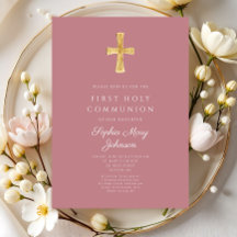 Modern Pink Religious Cross Girl First Communion