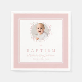 Modern Pink Religius Cross Girl Baptism Serviette