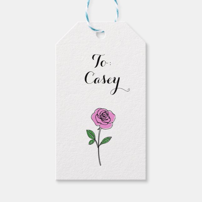 Modern Pink Rose Custom Name Geschenkanhänger (Vorderseite)