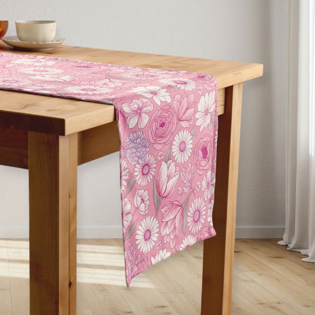 Modern Pink Rose Table Runner Mittelgroßer Tischläufer (Von Creator hochgeladen)