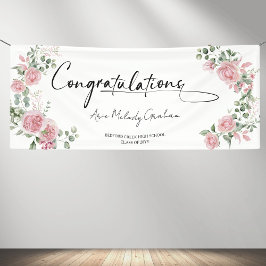 Modern Pink Roses Congratulations Graduation Banner