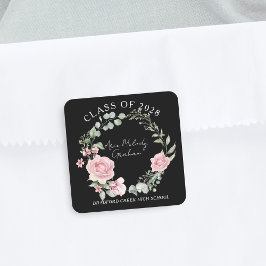 Modern Pink Roses Script Class of Graduation Quadratischer Aufkleber