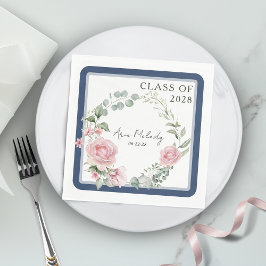 Modern Pink Roses Script Class of Graduation Serviette