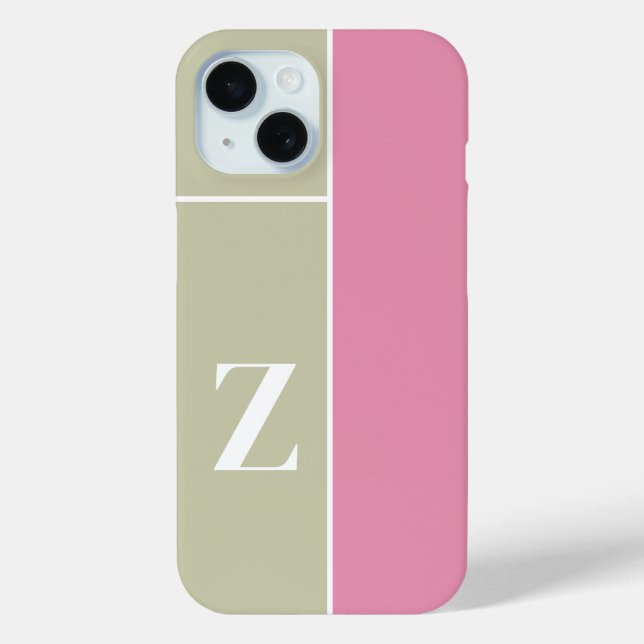 Modern Pink Sage Green Monogram Case-Mate iPhone Hülle (Rückseite)