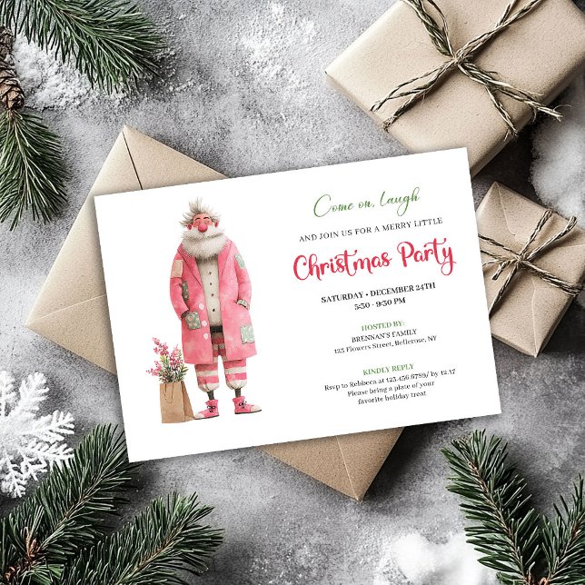 Modern Pink Santa Funny Christmas Party Template Einladung (Modern Pink Santa Funny Christmas Party Template)