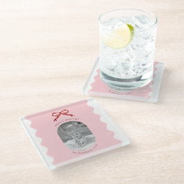 Modern Pink Scallop Red Bow Weihnachts-Foto Glasuntersetzer