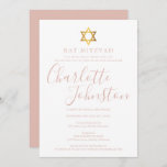 Modern Pink Script Bat Mitzvah Einladung<br><div class="desc">Mit der Rose rosa Skriptname. Personalisieren Sie mit Ihren speziellen Bat Mitzvah Informationen in schicken hübsch rosa Schriftzeichen auf diesem stilvollen Design. Entwickelt von Thisisnotme©</div>