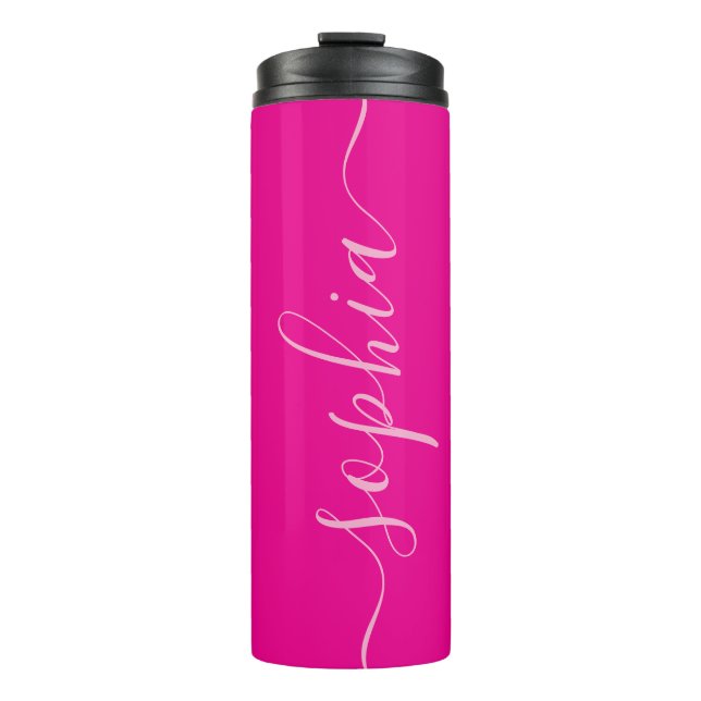 Modern Pink Script Name Thermal Tumbler Thermosbecher (Vorderseite)