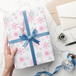 Modern Pink Silver Glitzer Schneeflocken Weihnacht Geschenkpapier
