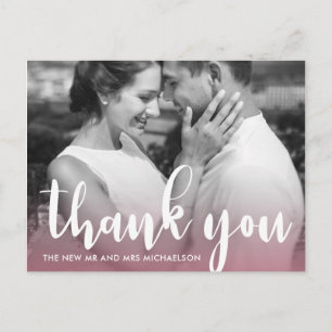 Modern Pink Simple Script Wedding Foto Vielen Dank Postkarte
