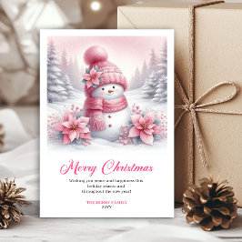 Modern Pink Snowman Kids Download Christmas Cards Feiertagskarte