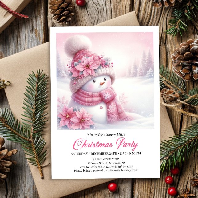 Modern Pink Snowman Kids Download Christmas Invite Einladung (Modern Pink Snowman Kids Download Christmas Invitation

)