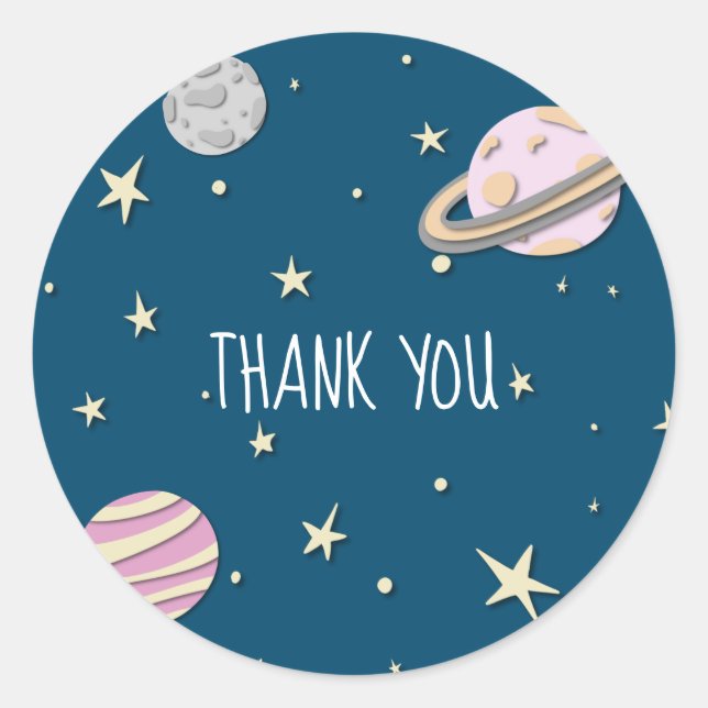 Modern Pink Space Planets Moon Stars Vielen Dank Runder Aufkleber (Vorderseite)